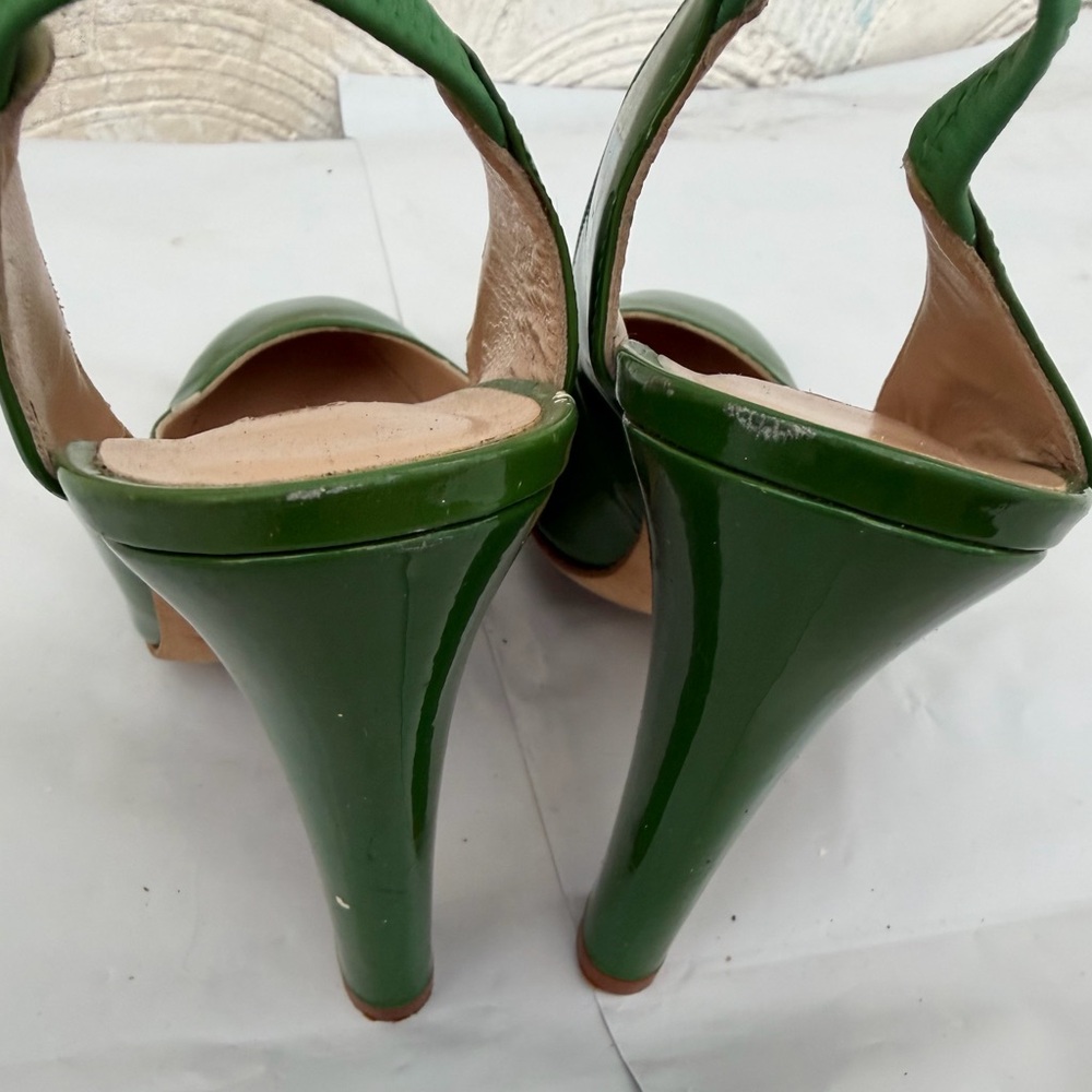 Oscar de la Renta Vintage Emerald Green Slingback Heels – Size 38 - Picture 6 of 11